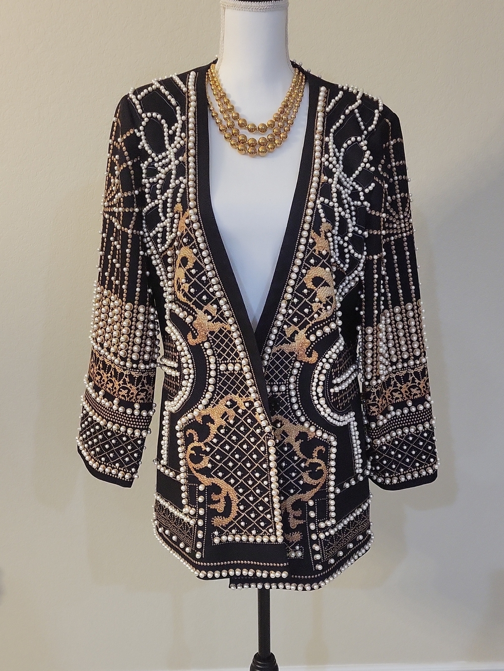 Embellished Black & Gold Beaded Women's Blazer Jacket